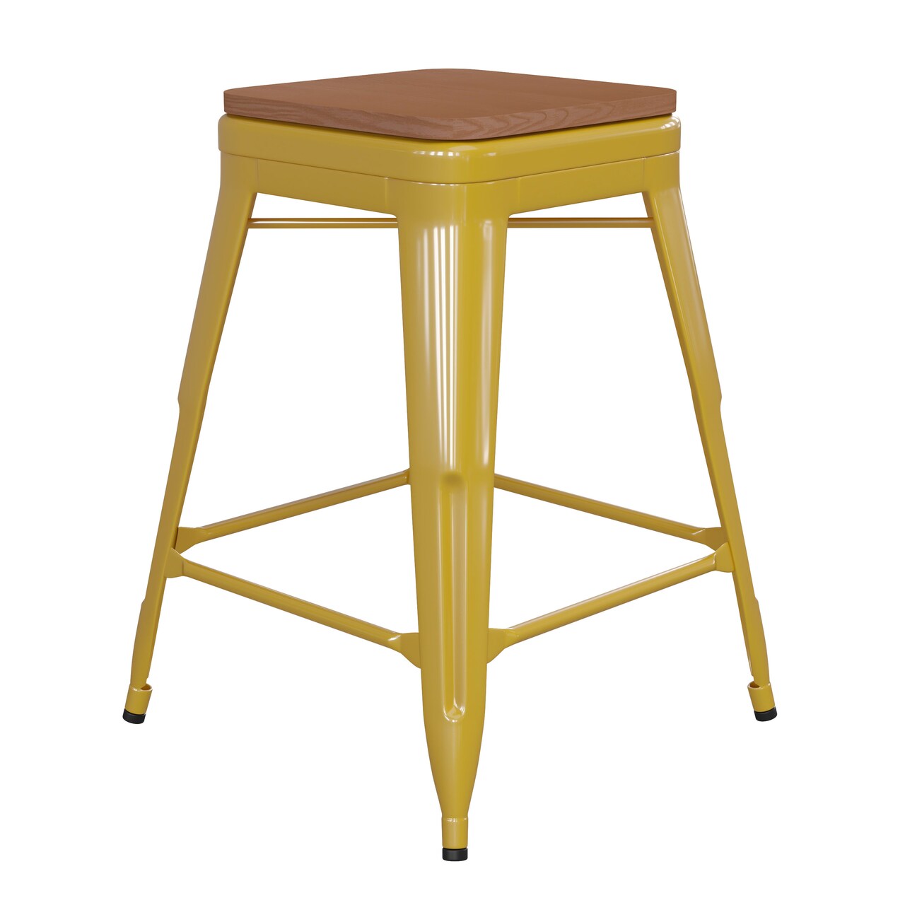 Emma and Oliver Kam Backless Metal Indoor-Outdoor Stool with All-Weather Polystyrene Seat